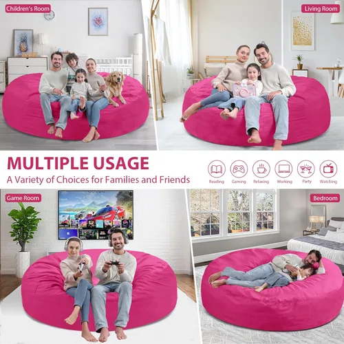 Miniatura 185 de Puf de 5 pies, puf grande con relleno de espuma viscoelástica, sofá puff esponjoso con funda de terciopelo holandés, puf redondo para sala de estar