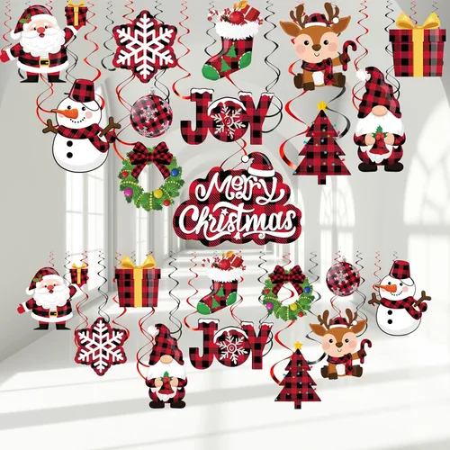Sumind Juego de 30 decoraciones navideñas para colgar en el techo, muñeco de nieve y alce, letrero de aluminio para colgar, decoración de interiores