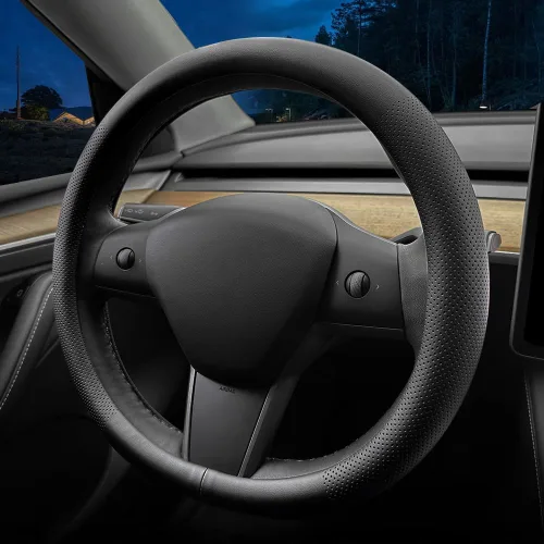 Miniatura 2 de LKWLIKEI Funda de Volante de Cuero Nappa Ultradelgada, para Volante de Tesla Modelo 3/Y, Diseño Antideslizante y Modificación Interior de Accesorios