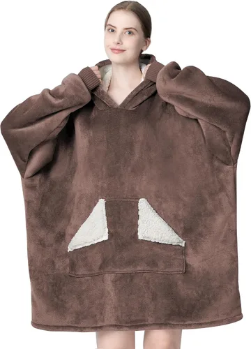 Miniatura 17 de Touchat - Manta con capucha portátil, sudadera con capucha de forro polar sherpa de gran tamaño con bolsillo gigante y mangas para adulto, regalo