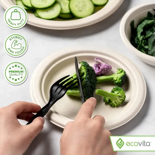 Miniatura 4 de Ecovita Platos de papel 100 % compostables [7 pulgadas] – 150 platos desechables ecológicos, resistentes, libres de árboles y líquidos y resistentes