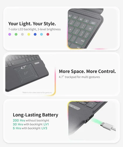 Miniatura 5 de EIP Funda con teclado Bluetooth para iPad de 10.2 pulgadas (7ª/8ª/9ª generación) y iPad Air de 10.5 pulgadas (3ª generación), funda magnética