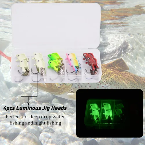 Miniatura 8 de Jig Heads anzuelos de pesca, 10 piezas de Walleye Jigs Spinner Baits Underspin Jig Heads con hoja de sauce colorido pintado resplandor plantillas