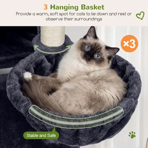 Miniatura 4 de Globlazer Árbol grande para gatos, torre de escalada para gatos de 72 pulgadas de alto para gatos adultos grandes, muebles de varios niveles con 2