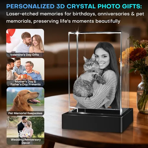 Miniatura 5 de Regalos de fotos de cristal 3D personalizados con grabado láser 3D, marcos de fotos personalizados, aniversario, cumpleaños, boda, regalo Retrato