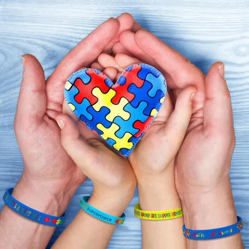 Miniatura 4 de Karenhi 96 pulseras de silicona para concientización sobre el autismo, piezas de rompecabezas de colores, pulsera de silicona para mujeres, regalos