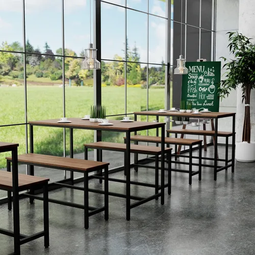 Miniatura 4 de Yongchuang Juego de mesa de comedor de cocina de 44 pulgadas para 4, mesa de cocina de 3 piezas con 2 bancos para comedor, espacio pequeño, mesa