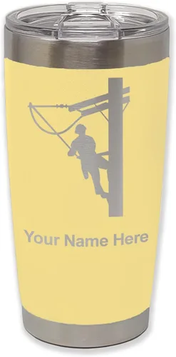 Miniatura 13 de LaserGram Taza aislada al vacío de 20 onzas, Lineman, grabado personalizado incluido (negro)
