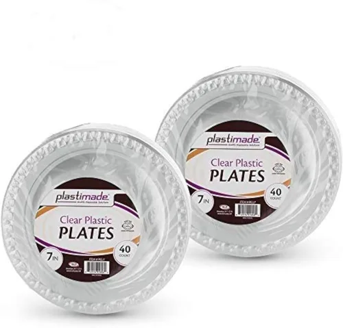 Miniatura 5 de Platos llanos de 9 pulgadas de plástico transparente, desechable, resistente, ideal para bodas, catering, fiestas, bufés, eventos o uso diario, 1