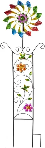 Miniatura 8 de DREAMYSOUL Molinetes de metal para jardín, 9.6 pulgadas de diámetro x 40 pulgadas de alto, molinetes de viento cinéticos para exteriores