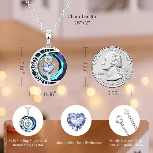 Miniatura 42 de Collares de cristal para mujer, regalos para aniversario de esposa, regalos de cumpleaños para mujeres, collar de zafiro azul con la frase "I Love