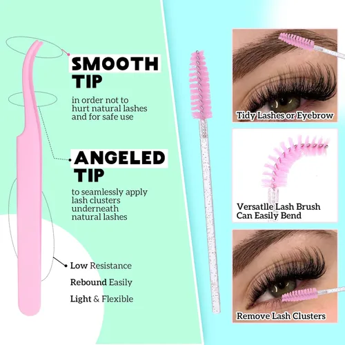 Miniatura 5 de Kit de extensión de pestañas DIY racimos de pestañas D-Curly voluminosos, pestañas individuales, kit de extensión de pestañas con herramienta