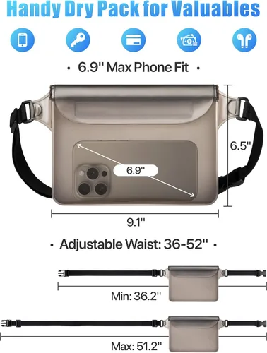 Miniatura 4 de F-color Riñonera impermeable – Cruise Essentials 2026 – Bolsa impermeable con correa ajustable en la cintura, bolsa seca enrollable con triple