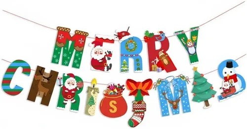 Miniatura 6 de Cartel de Feliz Navidad con cuerda, letrero de papel para chimenea, pared y ventana, decoración de fiesta navideña para el hogar y la oficina