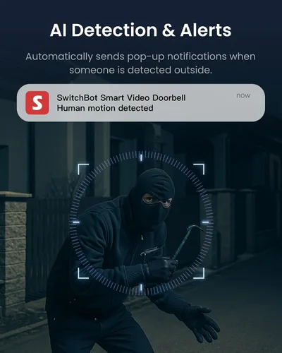 Miniatura 7 de SwitchBot Cámara de timbre de video inalámbrica con monitor, sin suscripción, pantalla de 4.3 pulgadas, funciona con pilas, vista de la cabeza a