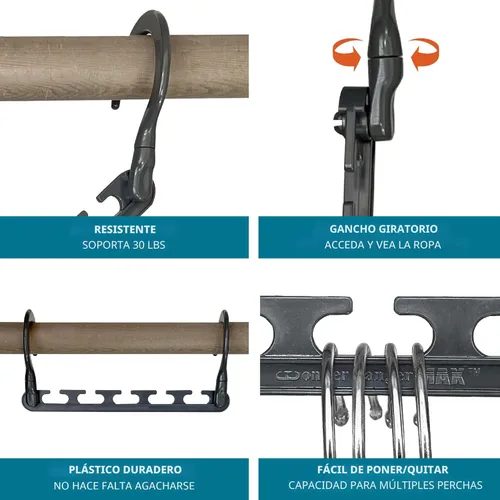 Miniatura 2 de Wonder Hanger Max - Paquete de 10 perchas de ahorro de espacio, ganchos reforzados giratorios 360°, percha en cascada, organizador para dormitorios