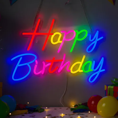 Letrero de neón de feliz cumpleaños para telón de fondo, letrero con luz LED de feliz cumpleaños, luz de neón regulable alimentada por USB para