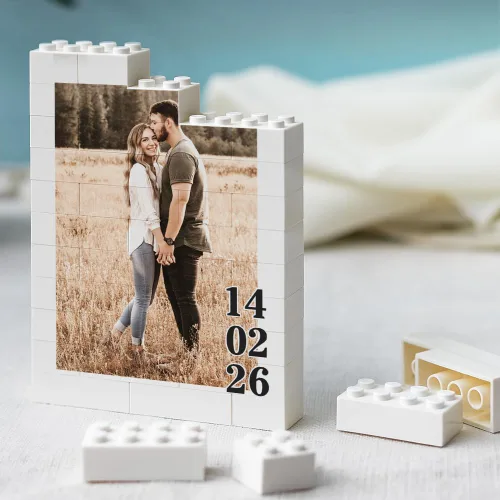 Miniatura 10 de Bloque de fotos de ladrillo de construcción de corazón personalizado, rompecabezas de imagen personalizado para parejas, familia o amigos, día