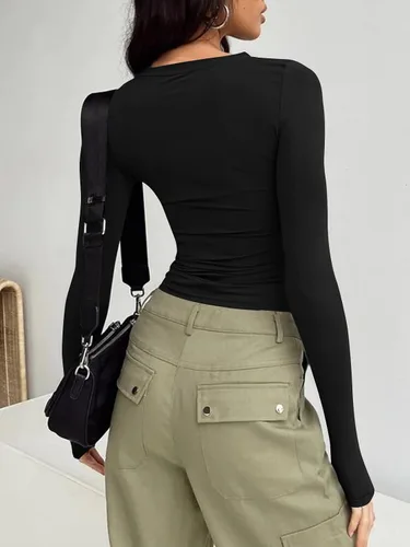 Miniatura 3 de Trendy Queen Camisetas de manga larga para mujer, a la moda, para otoño, 2023, básicas, para entrenamiento, ajustadas, Y2K