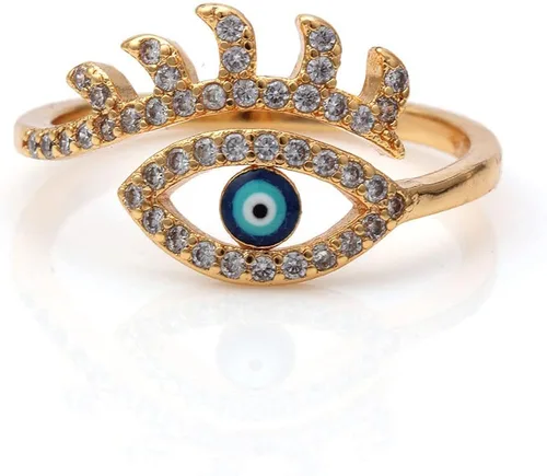 Anillos abiertos de circonita cúbica azul turco para mujeres, niñas, adolescentes, cristal de circonita cúbica brillante, chapado en oro de 18