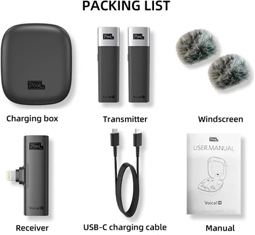 Miniatura 9 de PIXEL Micrófono Lavalier inalámbrico para iPhone iPad, MFi (fabricado para iOS) Sistema de micrófono inalámbrico con clip con 1 receptor y 2