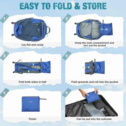 Miniatura 7 de G4Free Mochila de senderismo de 18 L, pequeña, ligera, plegable, plegable, con panel trasero grueso para hombres y mujeres (azul)