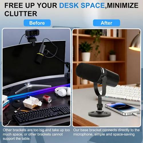 Miniatura 2 de Soporte de micrófono de escritorio para Shure MV7/MV7+, base de micrófono desmontable de perfil bajo premium con tuerca de bloqueo, soporte