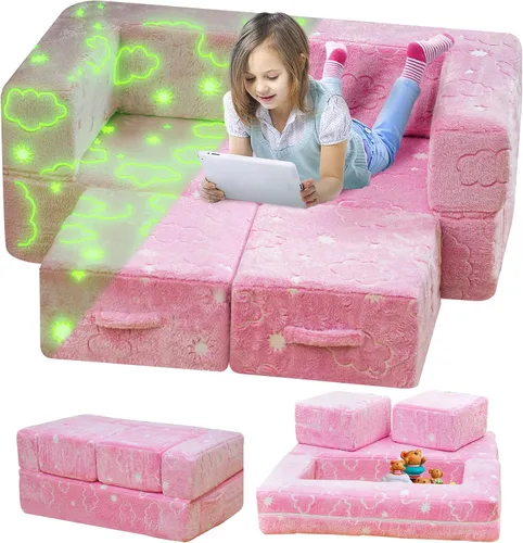 Miniatura 11 de furlinkhm Sofá modular de juegos para niños, que brilla en la oscuridad, sofá para niños, sofá infantil para sala de juegos, espuma convertible