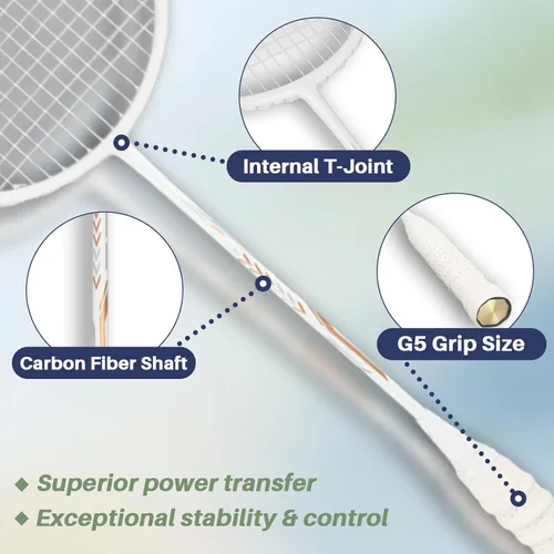 Miniatura 5 de Juego de raquetas de bádminton profesionales, ligeras, 4 unidades de fibra de carbono, 3 volantes de plumas, 2 fundas protectoras, 4 sobreagarres