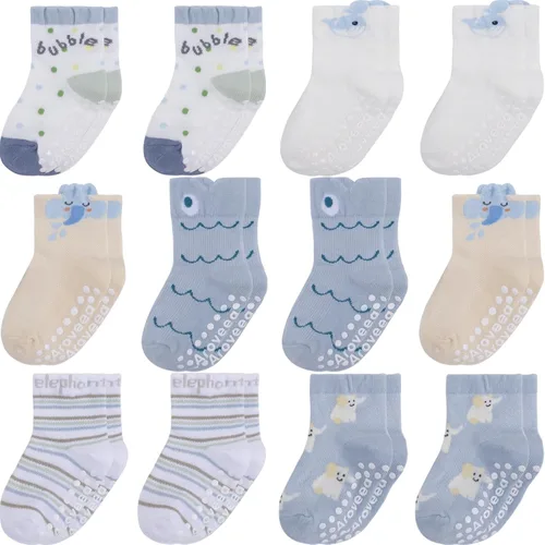 Miniatura 11 de Calcetines antideslizantes para bebés y niños pequeños, de algodón, 12 unidades, calcetines de tobillo lindos para recién nacidos, niños y niñas