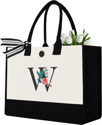 Miniatura 17 de Initial Canvas Tote Bag, Monogrammed Tote Bags Suitable for Mother's Day Wedding Beach