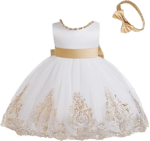 Miniatura 3 de CMMCHAAH 6M-7T - Vestidos de encaje bordado para niñas pequeñas, vestido sin bolsa con gorro