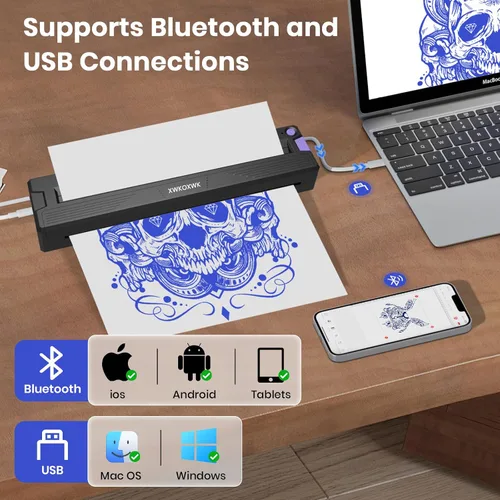 Miniatura 4 de Máquina impresora de plantillas de tatuajes para artistas de tatuajes y principiantes, con 3 piezas de papel de transferencia de tatuajes y papel