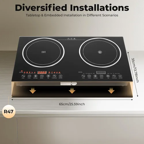 Miniatura 2 de Placa de inducción de 2400 W, 2 quemadores, placa de inducción eléctrica de 110 V con 8 niveles de potencia y control táctil, encimera portátil