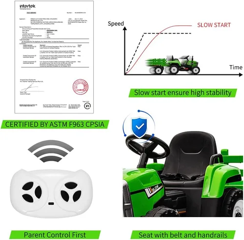 Miniatura 2 de Nasitip - Tractor eléctrico de 12V con batería, con remolque, vehículo de paseo para niños con control remoto/7 faros LED/cambios de marcha Azul