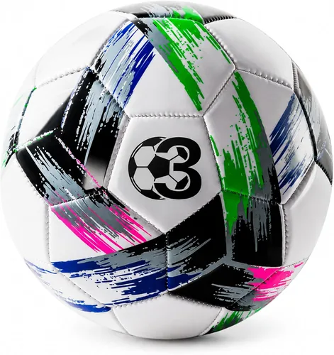 Balón de fútbol tamaño 5, tamaño 4, tamaño 3, desinflado, brillante bola de práctica tricolor para niños y niñas de 4 a 8 años, 8 a 12 años, 12