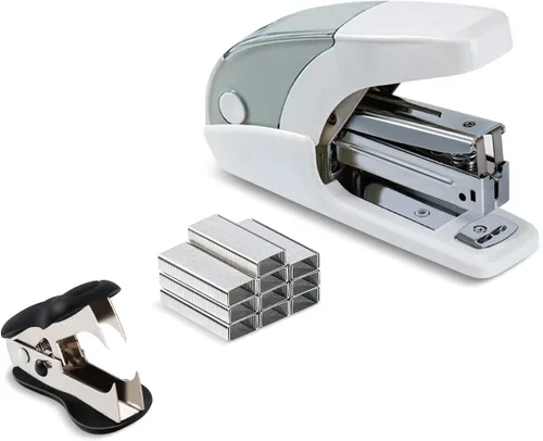 Miniatura 15 de PAPERPAL - Juego de grapadora mini sin esfuerzo, capacidad para 20 hojas, quitagrapas y almacenamiento de grapas integrados, contiene grapas