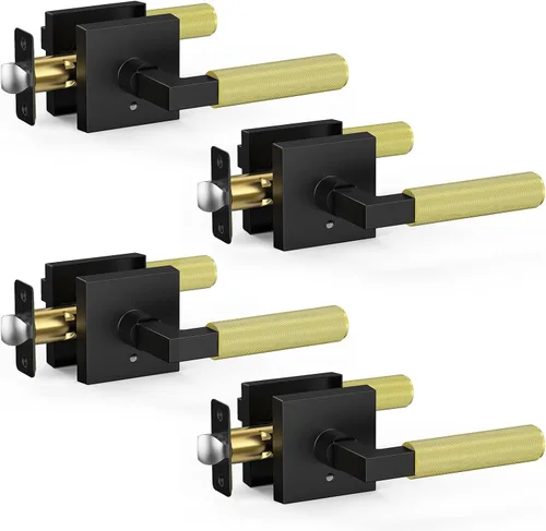 Miniatura 15 de Manija de puerta negra y dorada, cerraduras de puerta negras y doradas para dormitorio o baño, manijas de puerta resistentes para interiores