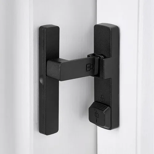 Miniatura 10 de INIRET Cerradura de puerta de granero negro mate de 180 grados, herrajes para puerta abatible, cerradura de puerta de aleación de zinc, protege