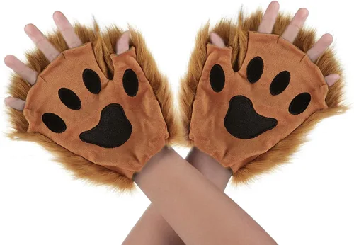 Miniatura 22 de Guantes de garra para disfraz de Halloween, medio dedo, lobo, oso, gato, guantes, guantes de piel sintética para mascarada, cosplay, utilería de mano