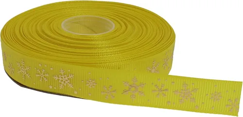 Miniatura 16 de Cinta de grogrén de copo de nieve con impresión dorada de 25 yardas cada rollo, borde tejido 100% poliéster (3/8 pulgadas, beige)