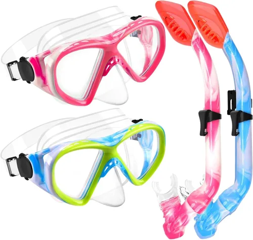 Miniatura 8 de 2 Sets Snorkeling Gear for Kids, Kids Snorkel Set for Ages 6-14, Dry Top Snorkel Mask Set for Youth Boys Girls Junior, Tempered Glass Diving