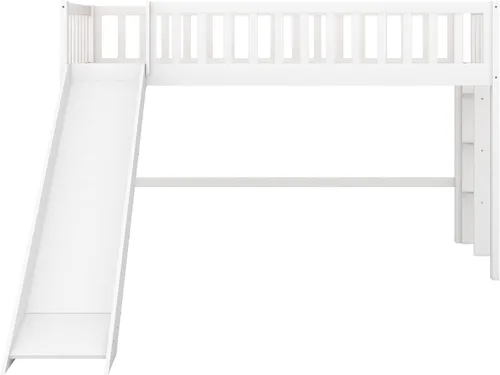 Miniatura 6 de Cama baja tipo loft de tamaño individual con escalera y tobogán, escalera y pizarra, para sala de estar, dormitorio, para niños, niñas