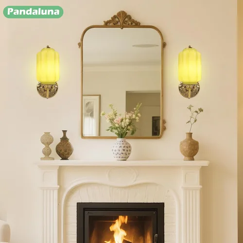 Miniatura 6 de Aplique de pared vintage, lámpara de luz de vidrio verde lechoso, aplique de pared antiguo de 5.5 pulgadas estilo Art Deco para dormitorio, baño