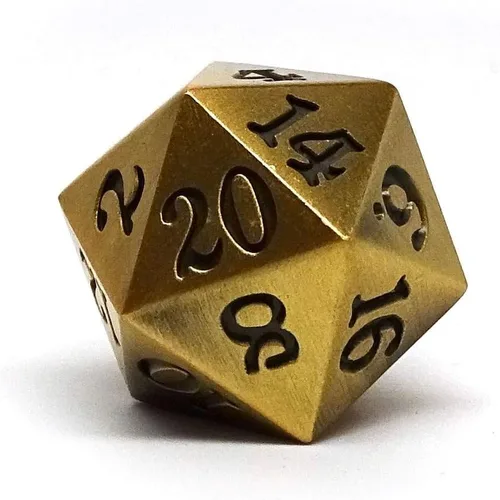 Dados individuales de metal D20, diseño de metal legendario con fuente de firma (oro legendario)