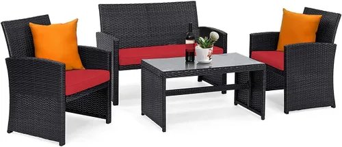 Miniatura 11 de Tangkula Juego de muebles de mimbre para patio de 4 piezas, juego de sofá y mesa Patiojoy con 4 asientos, juego de sofá de ratán al aire libre