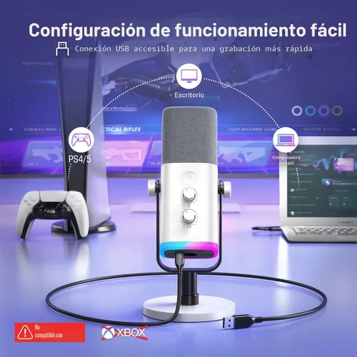 Miniatura 3 de FIFINE XLR/USB Micrófono para juegos de Gaming para transmisiones y podcasting, micrófono RGB para PC, con perilla de ganancia, botón de silencio