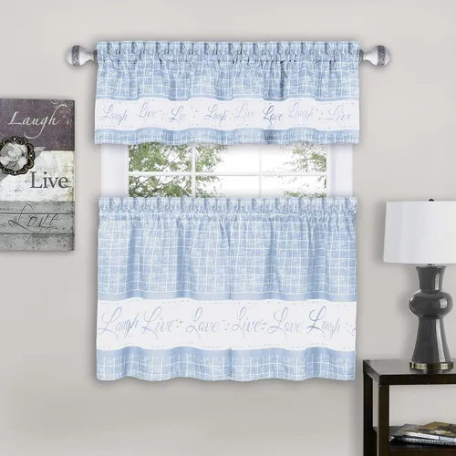 Miniatura 12 de Juego de cortinas con cenefa y volante para ventana - 58 pulgadas de ancho, 36 pulgadas de largo - Vive, Ama, Rie (Amarillo) - Cortinas de filtrado