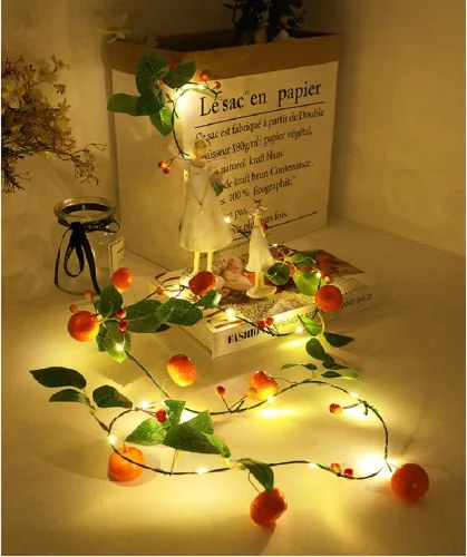 Miniatura 9 de Guirnalda de luces artificiales de frutas y mandarina, luces LED de naranjas, enredaderas colgantes, guirnalda de plantas, bayas artificiales, luz