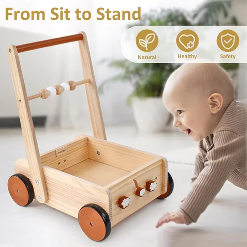 Miniatura 7 de PairPear Juguetes de Paseo de Madera para Bebés, Andadores de Madera con Velocidad Ajustable para Bebés Aprendiendo a Caminar, Juguetes de Empujar